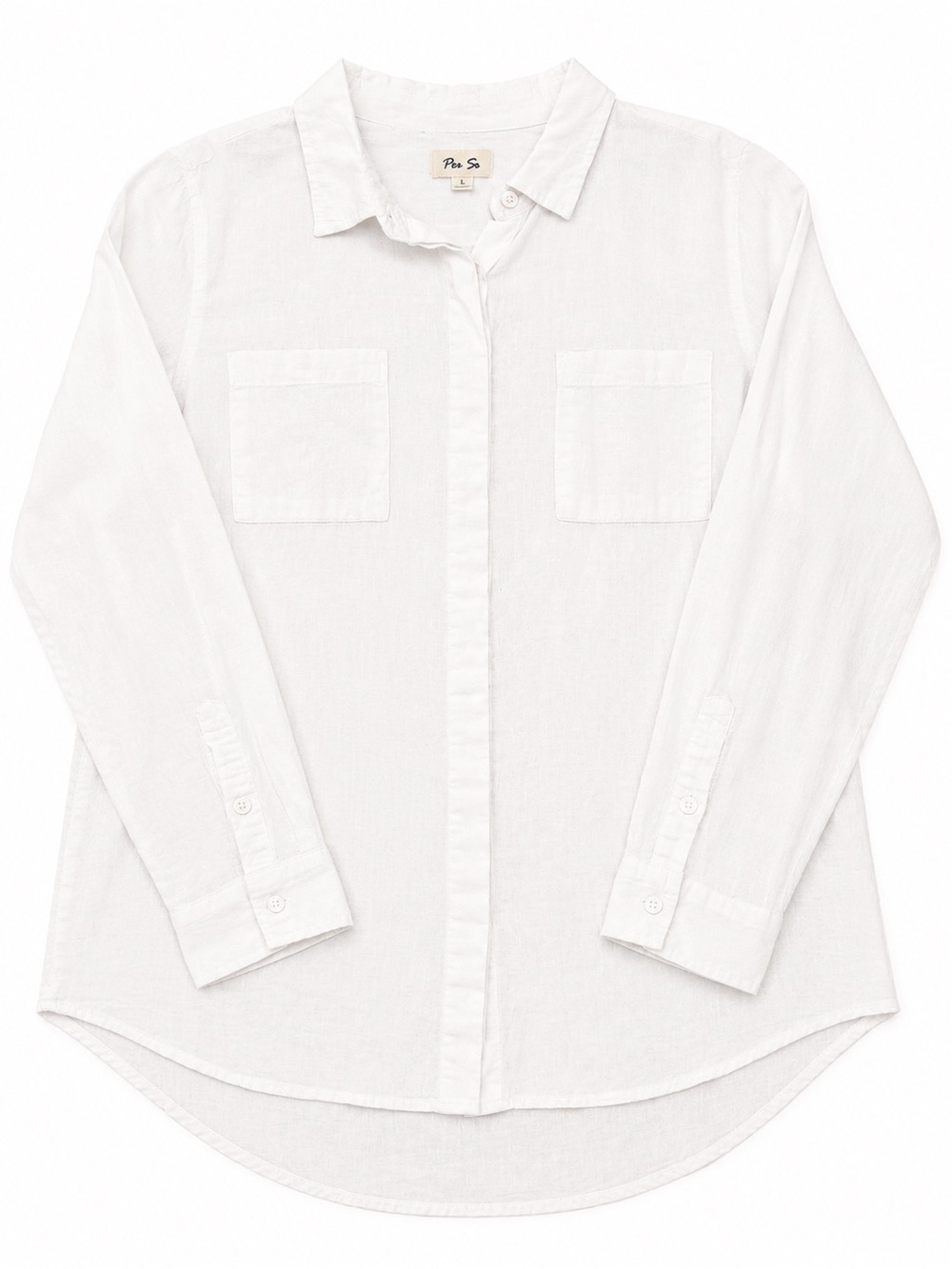 Per Se White Linen Collared Button Shirt